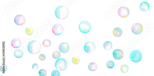 水彩で描いたカラフルなシャボン玉のイラスト素材 背景イラスト Illustration material of colorful soap bubbles drawn by watercolor 