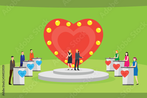 Love quiz on tv 2d vector illustration concept for banner, website, illustration, landing page, flyer, etc