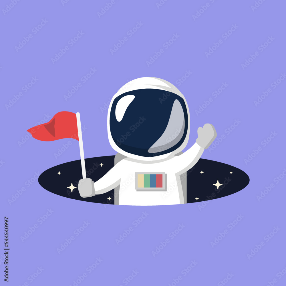 Astronaut Holding Flag In Space Hole Cartoon Vector Illustration. Space ...