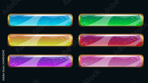 Crystal title banners set for epic game design. decorative frames. Vector buttons for web or GUI development.  rpg fantasy game assets and equipment, Cartoon vector illustration