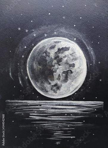 Hand drawn watercolor drawing of moon, illustration art.