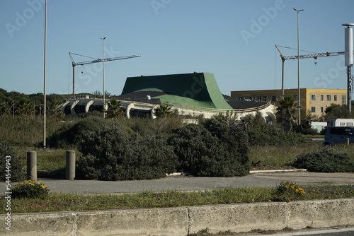 Ostia, Rome, Italy - October 05, 2022, view of the Matteo Pellicone Olympic Center, under renovation, commonly called PalaPellicone, sports facility also known as Palafijlkam. photo