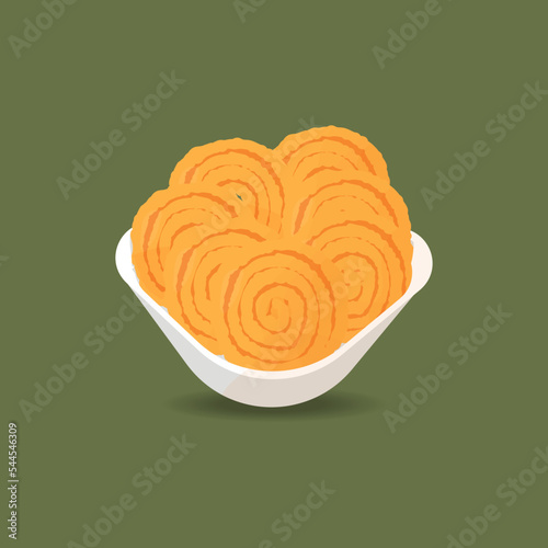 Chakli is a product made from deep-fried dough. Traditional savory snack from India