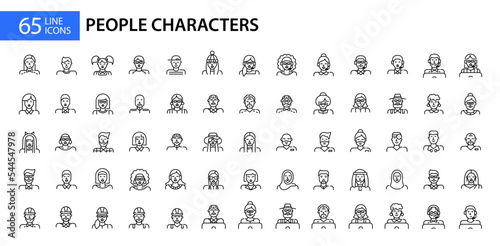 65 line art people character and user avatar icons. Pixel perfect, editable stroke