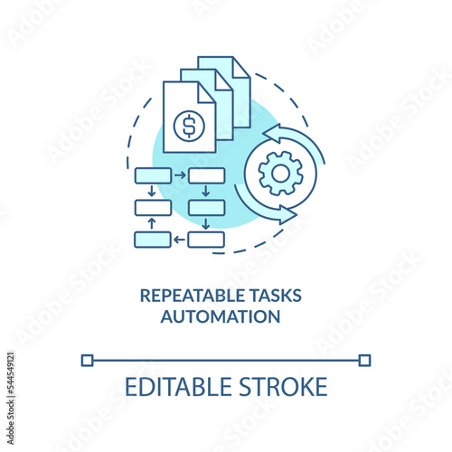 Repeatable tasks automation turquoise concept icon. Payroll processing software abstract idea thin line illustration. Isolated outline drawing. Editable stroke. Arial, Myriad Pro-Bold fonts used