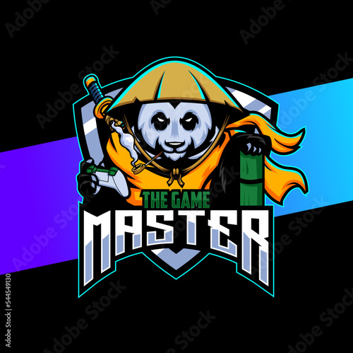 panda mascot esport logo design with master style character for gamer and sport