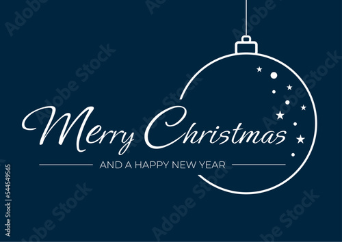 merry christmas and a happy new year card with hanging ball decoration