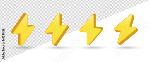 3d flash lightning bolt icon with thunderbolt, flash thunder power icon - Electric power icon symbol - Power energy icon sign - 3d Yellow thunder and bolt lighting flash, 3d rendering, 3d illustration