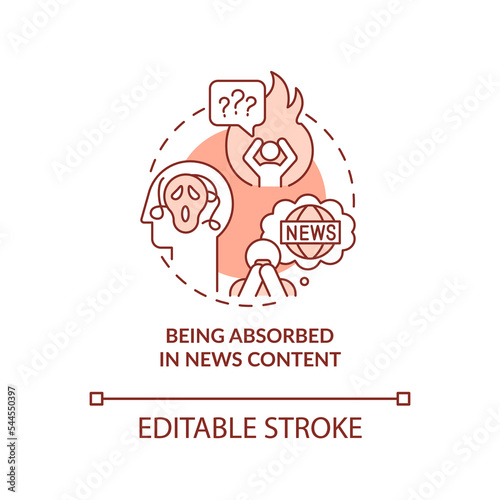 Being absorbed in news content red concept icon. Negative effect of media abstract idea thin line illustration. Isolated outline drawing. Editable stroke. Arial, Myriad Pro-Bold fonts used