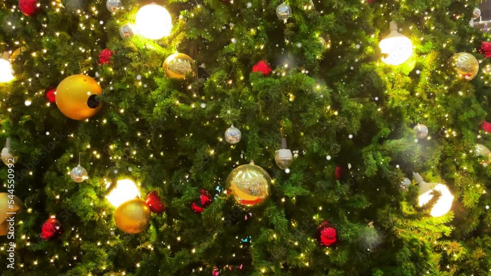 Animated Christmas tree with falling snowflakes .Christmas tree made