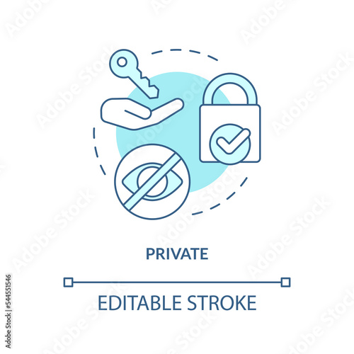 Private turquoise concept icon. Using post office boxes pros. Provide confidentiality abstract idea thin line illustration. Isolated outline drawing. Editable stroke. Arial  Myriad Pro-Bold fonts used