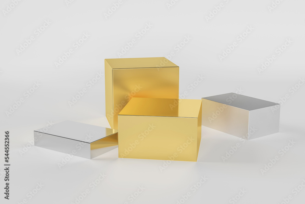 Empty gloss silver and gold cube., ellipse pedestal of product ...