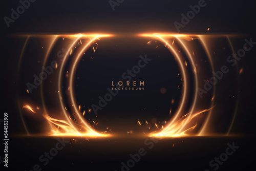 Abstract circle light effect with flames and sparks