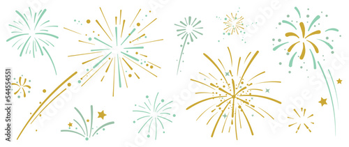 Tela Set of new year firework vector illustration