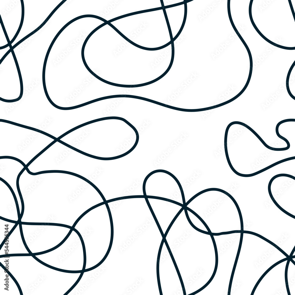 Abstract background with a tangled thread. Seamless pattern in vector format for packaging design, book cover. Hand drawn scrawl sketch. Abstract scribble, chaos doodle. Vector illustration 