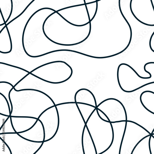 Abstract background with a tangled thread. Seamless pattern in vector format for packaging design, book cover. Hand drawn scrawl sketch. Abstract scribble, chaos doodle. Vector illustration 