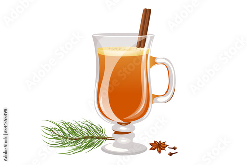 Hot rum cocktail with butter in a glass.Traditional winter, warm cocktail.Christmas drink.
