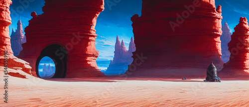 Foto Artistic concept of painting a beautiful landscape of wild desert nature, background illustration, tender and dreamy design