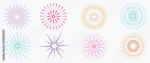 Vászonkép Set of new year festive firework vector illustration