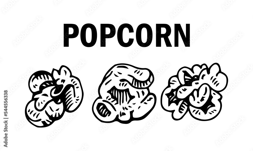 Pop corn sketch style vector illustration. Old hand drawn engraving imitation. Popcorn illustration