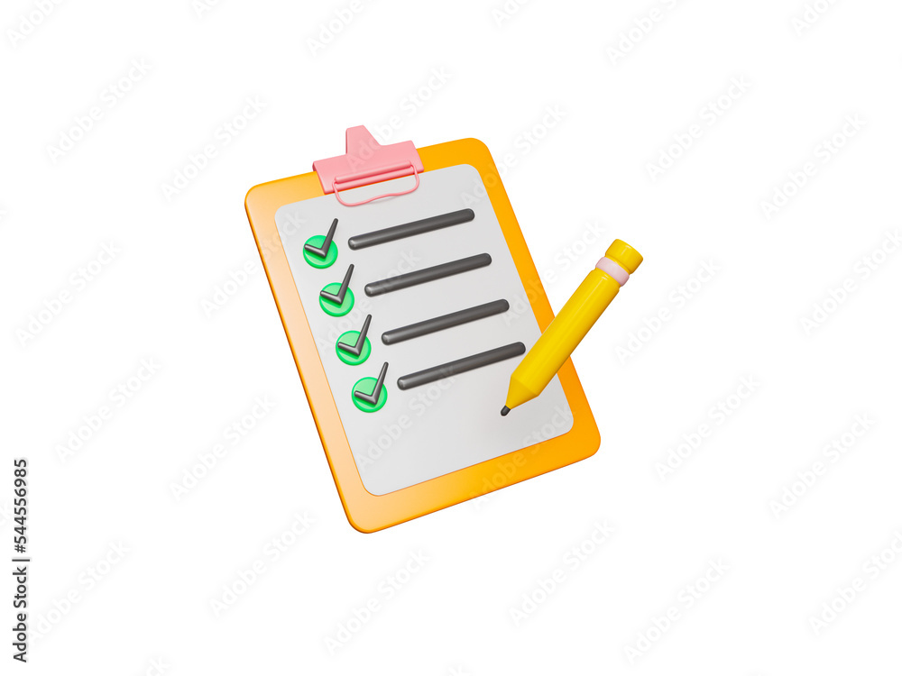 Checklist clipboard and pencil icon 3d render cutout Checklist clipboard and pencil icon 3d render cutout