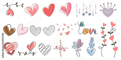 Hearts shaped elements vector set Designed in doodle style for decoration, sticker, digital printing, card design, Valentine's Day, gift and more.