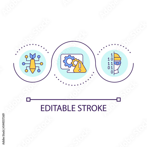 Cyber terrorism loop concept icon. Hacking programs. Computer viruses. Infected software abstract idea thin line illustration. Isolated outline drawing. Editable stroke. Arial font used