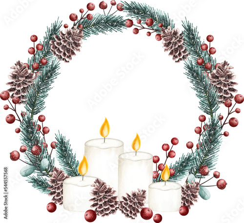 Christmas wreath illustration Watercolor vector