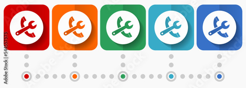 Phone service, repair vector icons, infographic template, set of flat design symbols in 5 color options