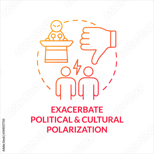 Exacerbate political and cultural polarization red gradient concept icon. Influence public opinion abstract idea thin line illustration. Isolated outline drawing. Myriad Pro-Bold font used