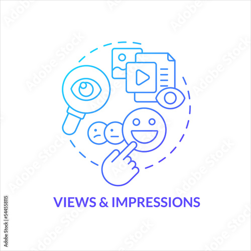 Views and impressions blue gradient concept icon. Post metrics. Social media research. Marketing analytics abstract idea thin line illustration. Isolated outline drawing. Myriad Pro-Bold font used