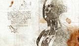 3d illustration - woman angel with wings drawing in style of Leonardo Da Vinci