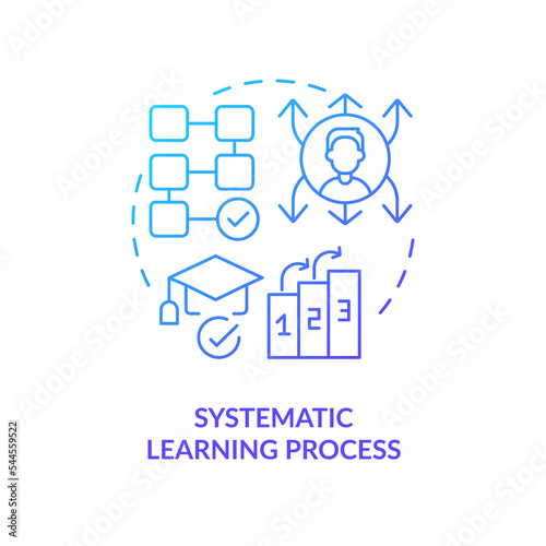 Systematic learning process blue gradient concept icon. Studying program. Advantage of formal education abstract idea thin line illustration. Isolated outline drawing. Myriad Pro-Bold font used