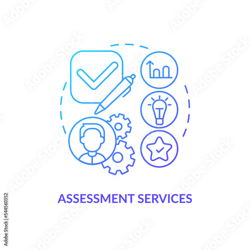 Assessment services blue gradient concept icon. Information. Supplementary education provider abstract idea thin line illustration. Isolated outline drawing. Myriad Pro-Bold font used