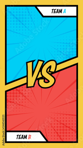 Vs or versus poster concept in cartoon design style. Battle background illustration.
