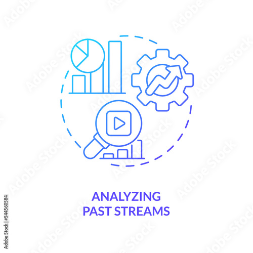 Analyzing streaming data blue gradient concept icon. Viewing statistics. Professional streamer activity abstract idea thin line illustration. Isolated outline drawing. Myriad Pro-Bold font used