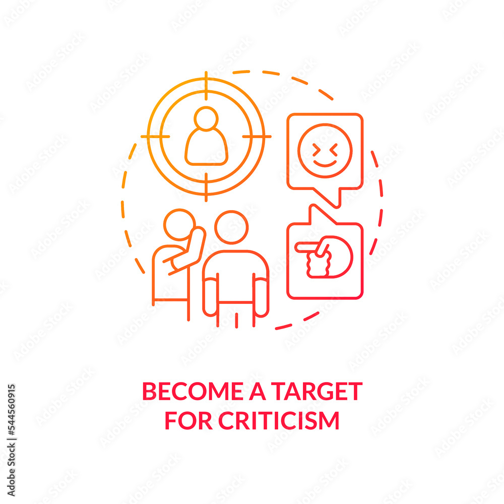 Become target for criticism red gradient concept icon. Blogging disadvantage. Professional live streamer issue abstract idea thin line illustration. Isolated outline drawing. Myriad Pro-Bold font used Become target for criticism red gradient concept icon. Blogging disadvantage. Professional live streamer issue abstract idea thin line illustration. Isolated outline drawing. Myriad Pro-Bold font used