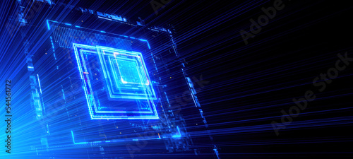 3D rendering of  Technology background. CPU and GPU concept. Motherboard digital chip. 