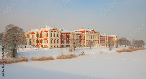 Jelgava, Latvia - 02. 2021: Old red castle in Jelgava, Latvia. Latvian Agricultural University. Originally the palace of the Dukes of Courland. photo