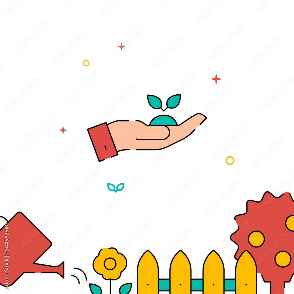 Hand holding plant sprout filled line vector icon, simple illustration, related bottom border. Hand holding plant sprout filled line vector icon, simple illustration, related bottom border.