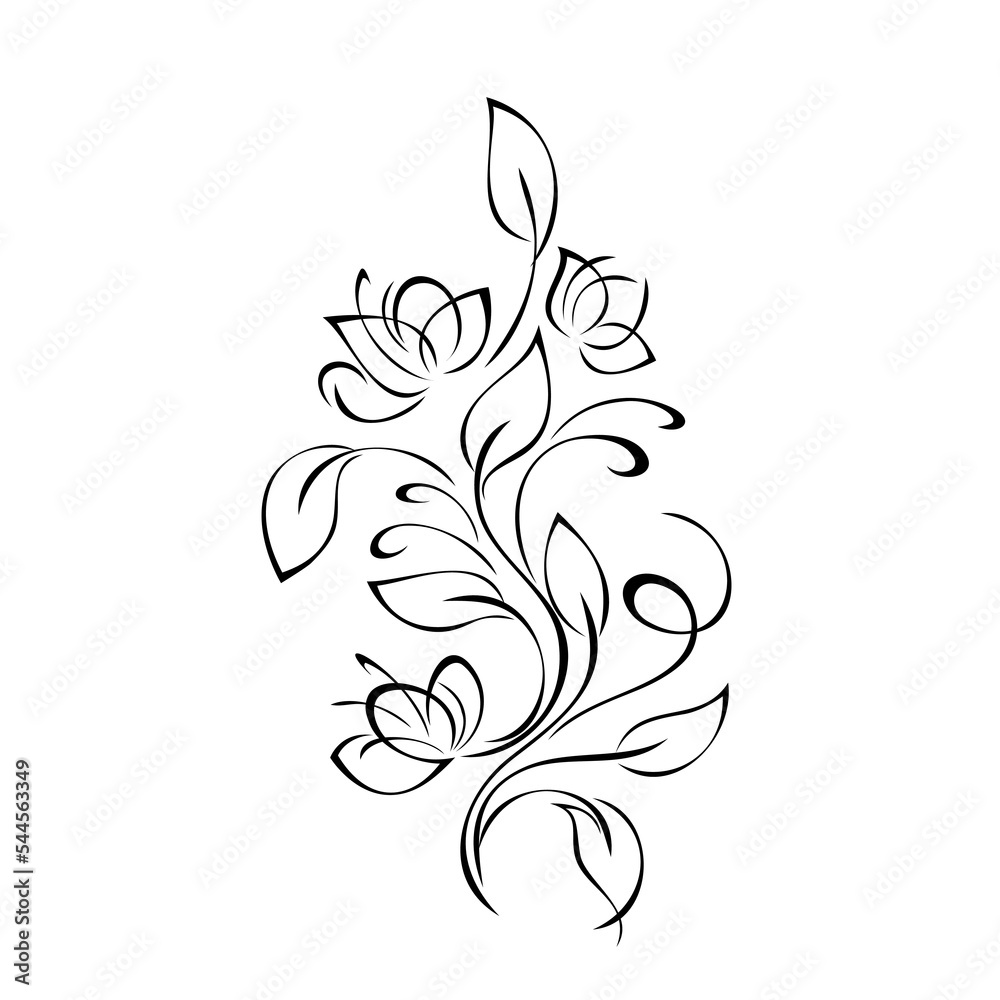 floral design with stylized flowers on stems with leaves and curls. graphic decor floral design with stylized flowers on stems with leaves and curls. graphic decor