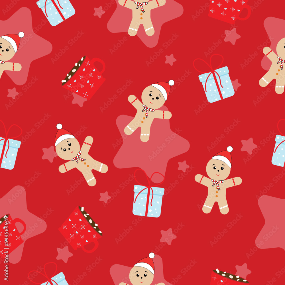 Simple Christmas seamless pattern with New Year elements. Simple Christmas seamless pattern with New Year elements.