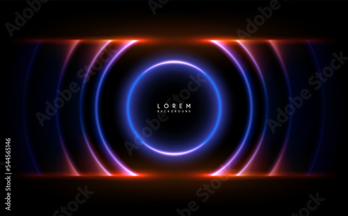 Abstract circle light rings on black background