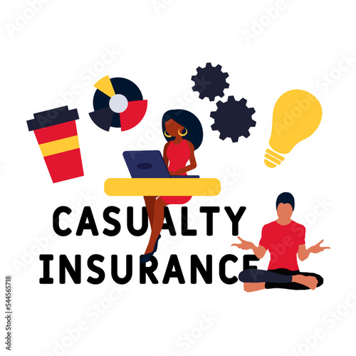 Casualty insurance. Insurance industry sector of the economy online service or platform. Protection of life and property from damage service. Multiplier analysis of a company. Flat vector illustration