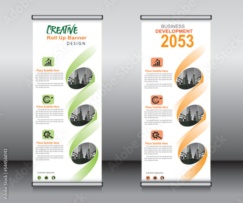 Roll up banner template design, banner, layout, advertisement, pull up, polygon background, vector illustration, business flyer, display, x-banner, flag-banner, Info graphics, presentation.
