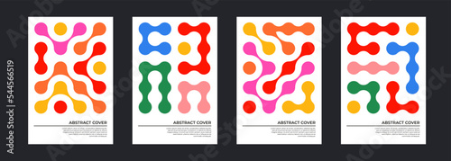 Abstract geometric cover collection. Set of four poster with trendy dots and lines design