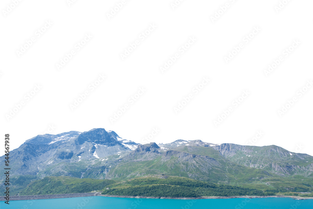 Isolated cutout mountains in the Alps in summer on a white background Isolated cutout mountains in the Alps in summer on a white background