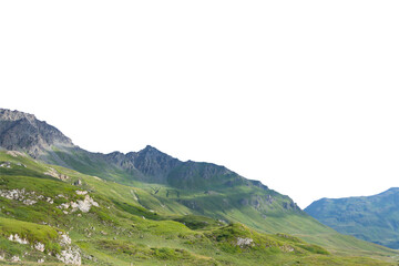 Isolated cutout mountains in the Alps in summer on a white background