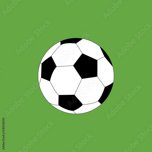 Simple black and white football vector icon isolated on a green grass background  flat soccer ball symbol