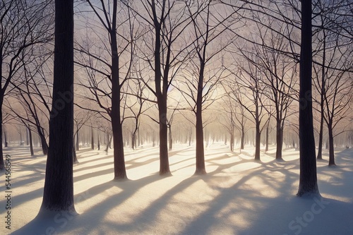 Nami island in Korea,Row of pine trees in winter. photo
